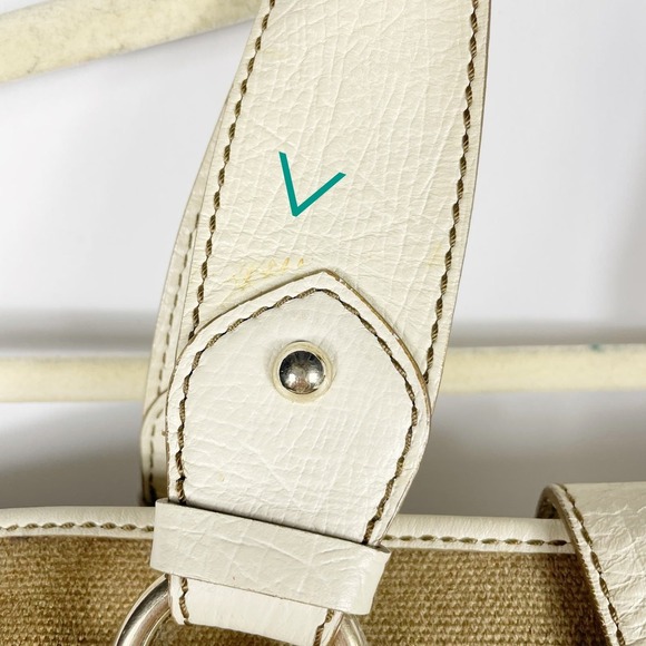 Celine Boogie Canvas Bag Olive Khaki Satchel Cream Leather Straps Medium - Picture 13 of 14